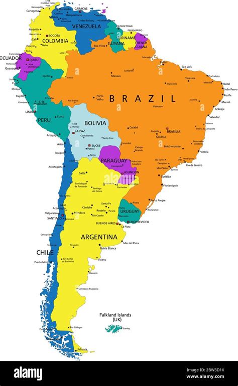 Mapa Político De América Del Sur Con Capas Claramente Etiquetadas Y