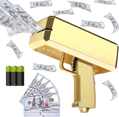 Buy Gold Plated Money Gun Shooter Make It Rain Toy Gun With 100 Pcs Fake Money Handheld Spary