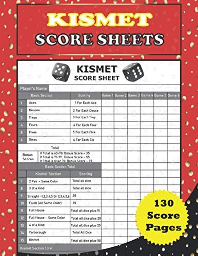 Kismet Score Sheets 130 Large Size Kismet Scorekeeping Pads By Keith