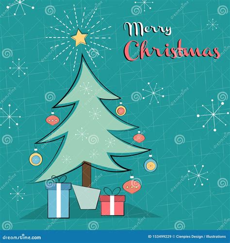 Merry Christmas Card Of Retro Pine Tree With Ts Stock Vector