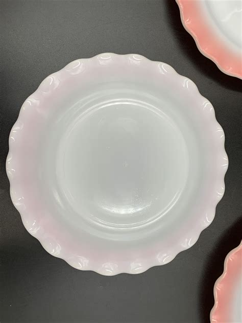 4 Pink Milk Glass 9 Dinner Plate Ruffle MCM Hazel Atlas Crinoline
