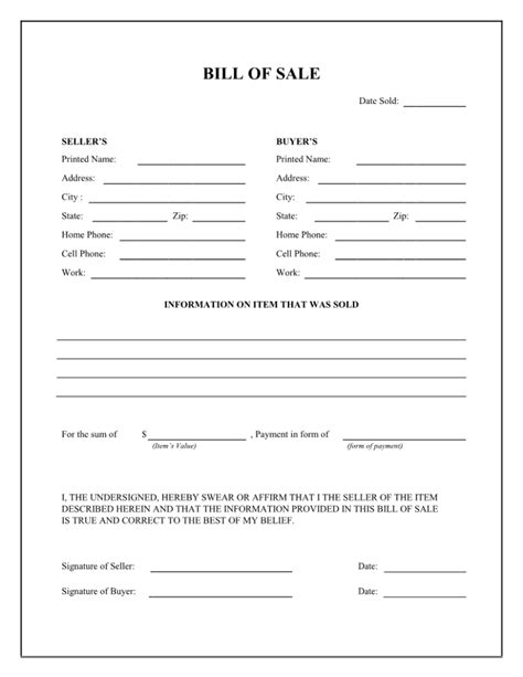 Generic Auto Bill Of Sale Form Free Printable Free Car Bill Of Sale