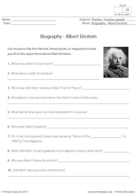 Uk Biography Albert Einstein Worksheet Reading