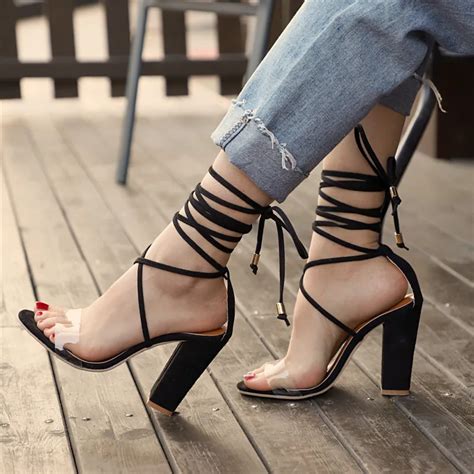 sexy women heeled sandals bandage ankle strap pumps super high heels 10 5 cm square heels lady