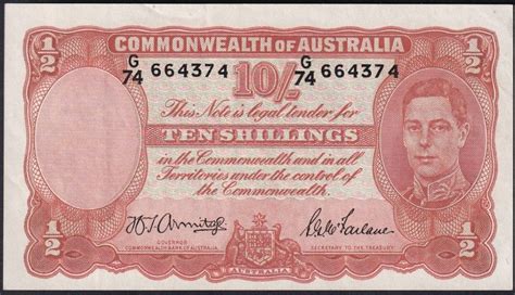 Australia 1942 Ten Shillings Armitage Mcfarlane Extremely Fine The