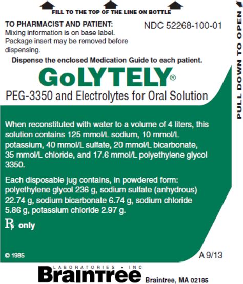 GOLYTELY Polyethylene Glycol 3350 Sodium Sulfate Anhydrous Sodium
