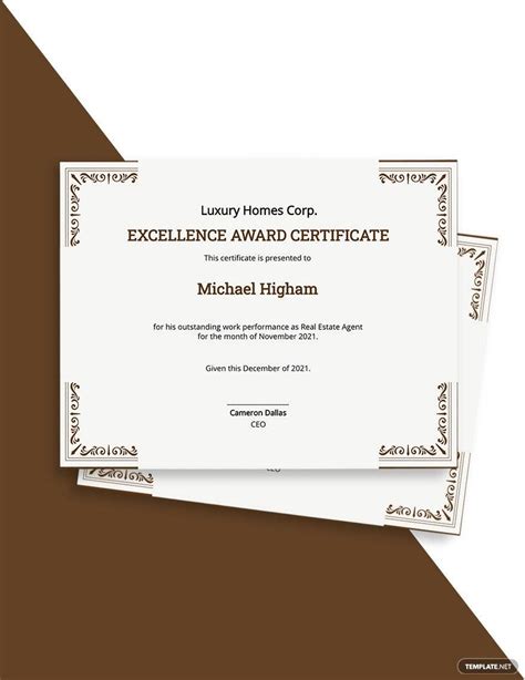 Excellence Award Certificate Templates Design Free Download