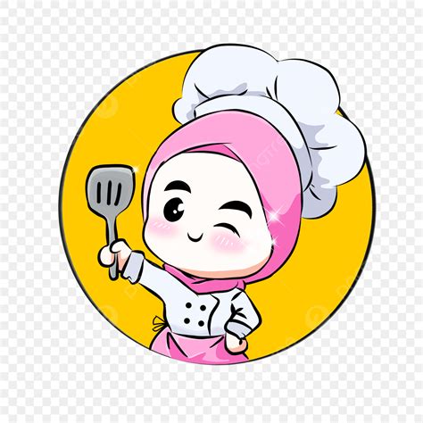 Chef Wanita Hijab Pink Koki Karakter Jilbab Png Transparan Clipart