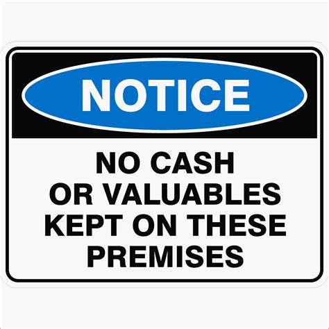 no cash or valuables kept on these premises buy now discount safety signs australia