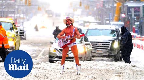Naked Cowboy Performs In Times Square After Snow Storm In New York Youtube