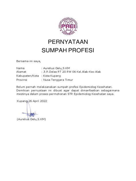 Surat Pernyataan Sumpah Profesi Pdf