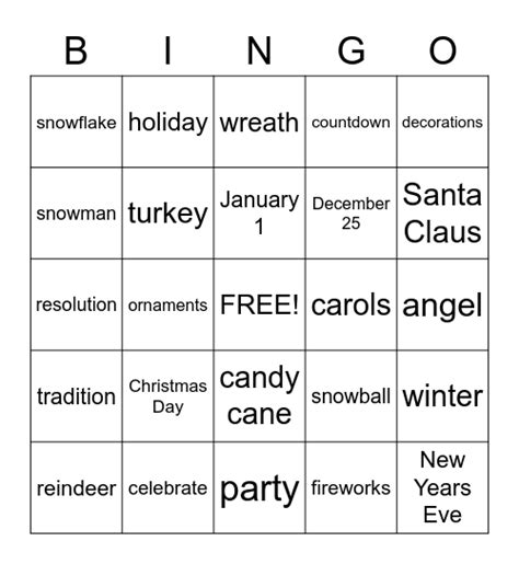 Happy Holidays Bingo Card