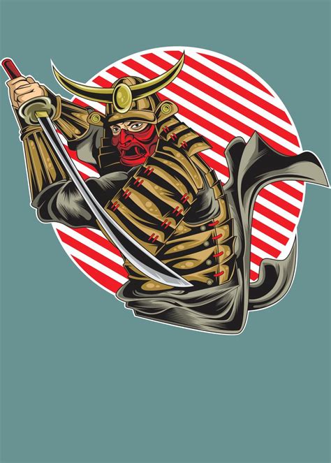 Samurai With Mask Katana Poster By Stonerplates Displate