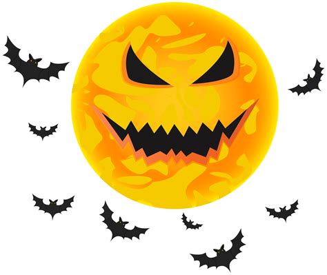 Halloween Yellow Moon And Bats Transparent Clip Art Image
