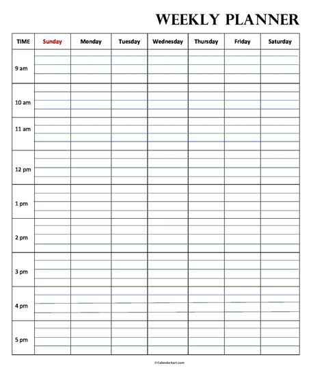 Paper Party Supplies Calendars Planners Hourly Daily Printable Weekly Planner Page Weekly