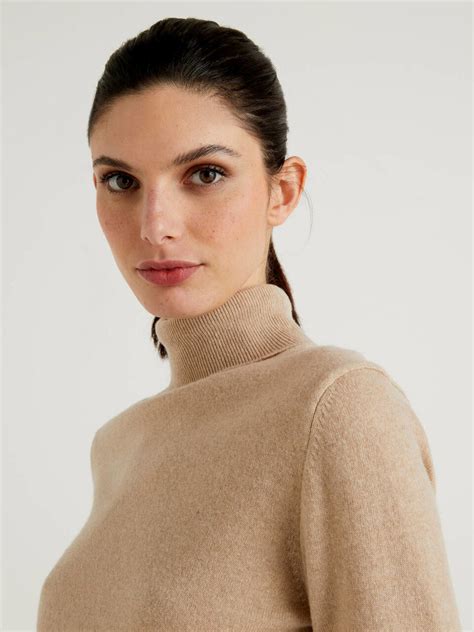 Beige Turtleneck Sweater In Pure Virgin Wool