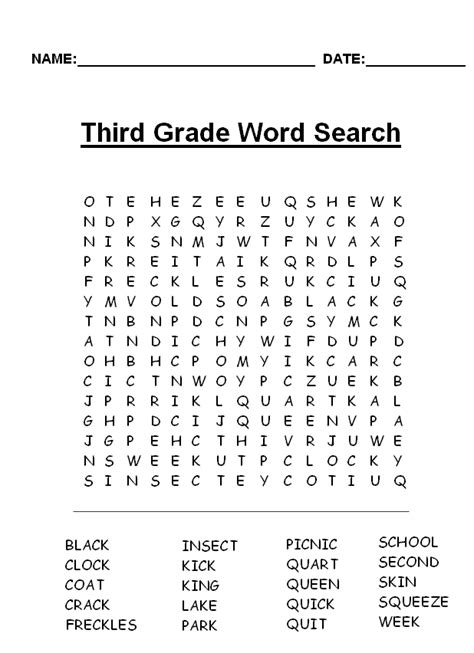 Word Search For 3rd Graders