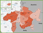 Canton of Graubünden district map - Ontheworldmap.com