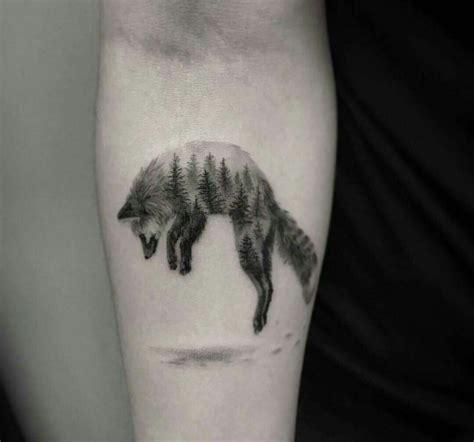 Simple Yet Beautiful Fox And Forest Tattoo