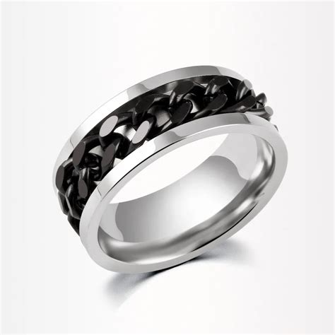 Spinner Chain Ring For Men Gold And Black And Silver Stainless Steel Chain