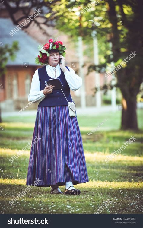 Luznava Latvia June 23 2019 A Happy Woman In A Latvian Folk