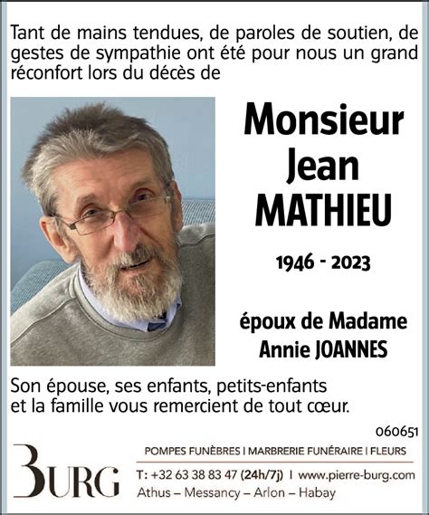 Avis De Décès De Jean Mathieu Décédé Le 21102023 à Godinne Annonce