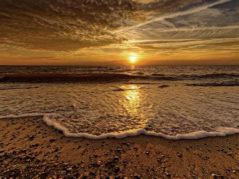 Papel De Parede Mar Onda Praia Horizonte Pôr Do Sol Nuvens Espuma