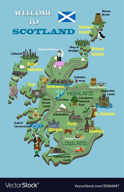 Cartoon Map Scotland Icons With Scottish Vector Image
