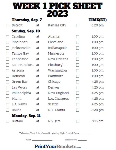 Printable Nfl Weekly Schedule Customize And Print