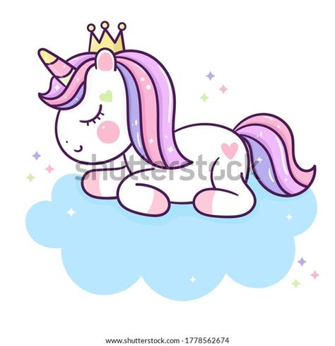Flat Unicorn Princess Fairy Cartoon Pony Stock Vector Royalty Free