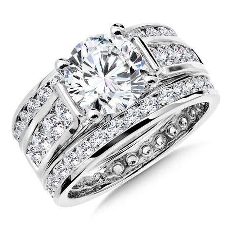 White Gold Wedding Set 2 Ct Princess Cut 2 Piece Engagement Wedding Ring Band Set Solid 14k