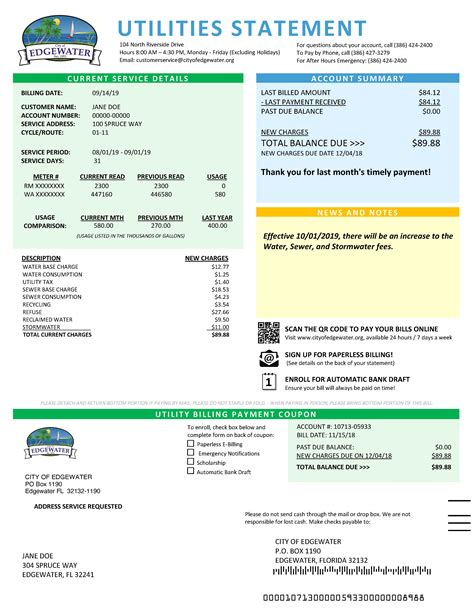 City Of Edgewater Monthly Utility Bill City Of Edgewater Florida