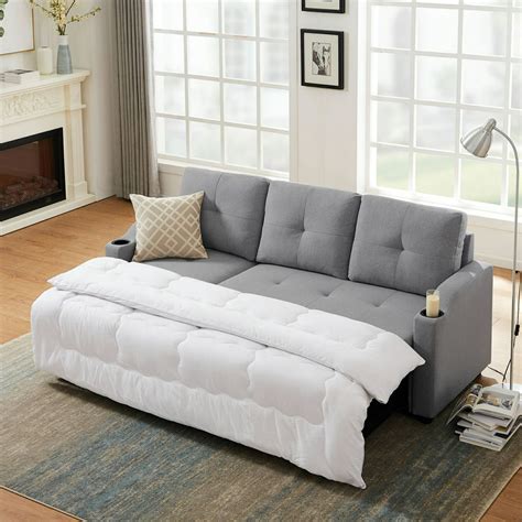 sleeper sofa bed reversible sectional couch with storage chaise and two cupholders for living