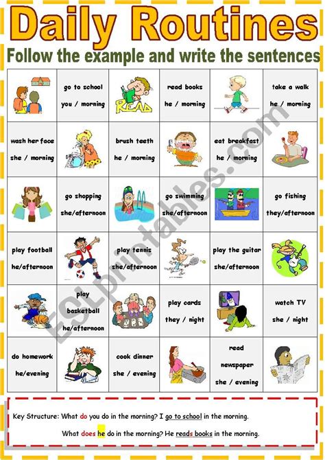 Daily Routines Simple Present Tense Exercises Exercise Poster