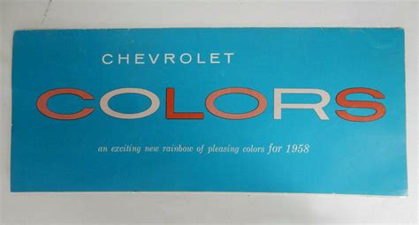 Vintage 1958 Chevrolet Color Chart Car Auto Brochure Colors Corvette