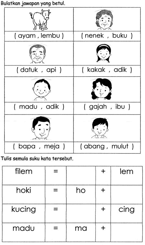 You can do the exercises online or download the worksheet as pdf. Suku Kata Latihan Bahasa Melayu Tadika 6 Tahun