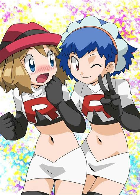 Serena Y Miette Vestidas Del Equipo Rocket Pokemon Vs Digimon Pokemon Waifu Pokemon Characters