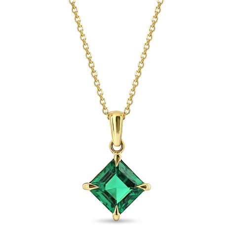 18 Carat Yellow Gold Square Emerald Pendant Gemset Necklaces Gemset