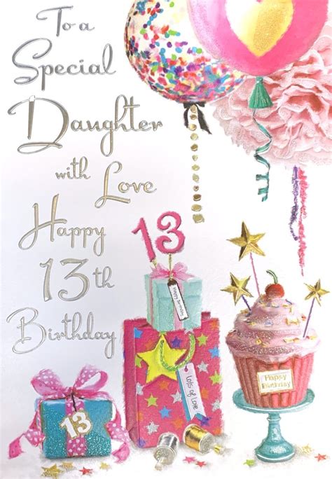 Jonny Javelin Daughter 13th Birthday Card Cupcake Balloons Silver