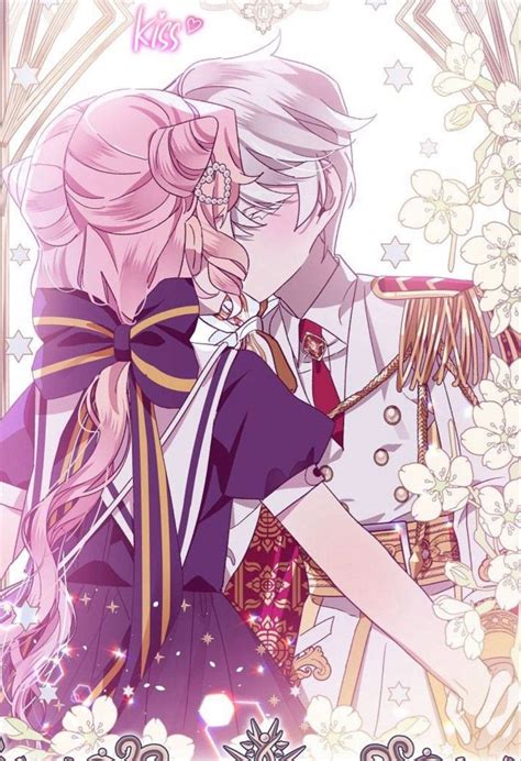 Two Anime Characters Are Hugging Each Other In Front Of White And Pink