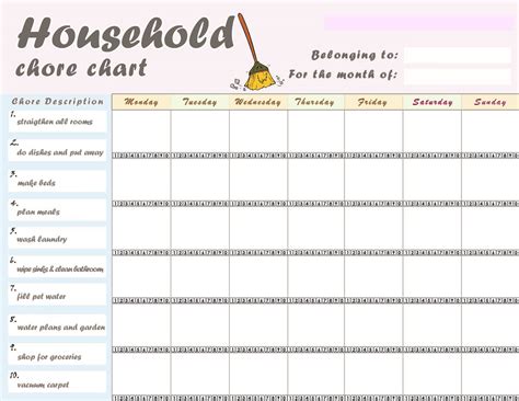 printable weekly household chores chart