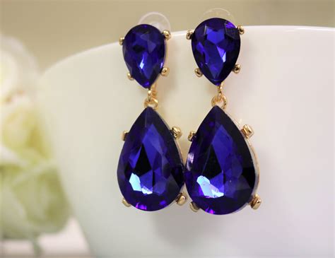 Sapphire Blue Earrings Posts Royal Blue Earrings LARGE Deep Blue Something Blue Teardrop Drop