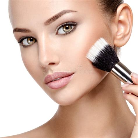 Woman Applying Cosmetic Makeup On The Face With Brush Stock Photo Image Of Caucasian Brush
