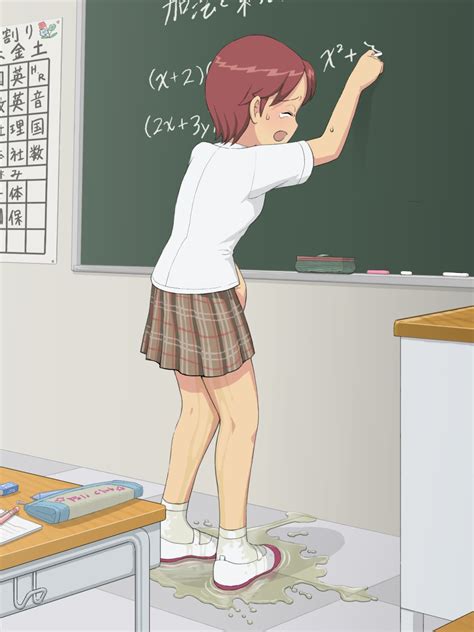 yzk highres chalkboard classroom peeing peeing self plaid plaid skirt red hair school