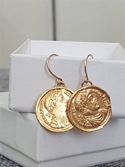 Gold Coin Earrings Antique Coin Earrings Dangle Coin Etsy