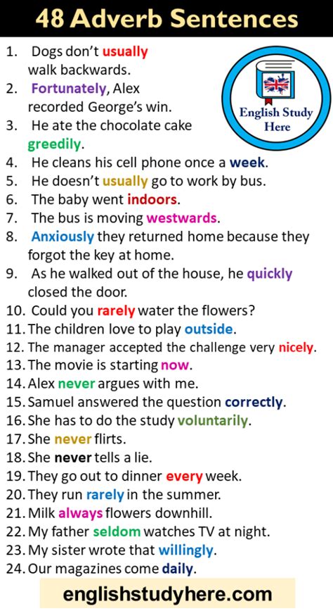 48 Adverb Sentences Example Sentences With Adverbs English Study Here