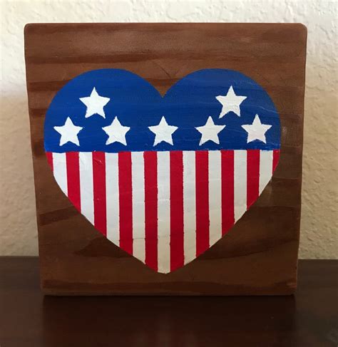 Heart Shaped Patriotic American Flag Wood Sign 4th Of July Etsy