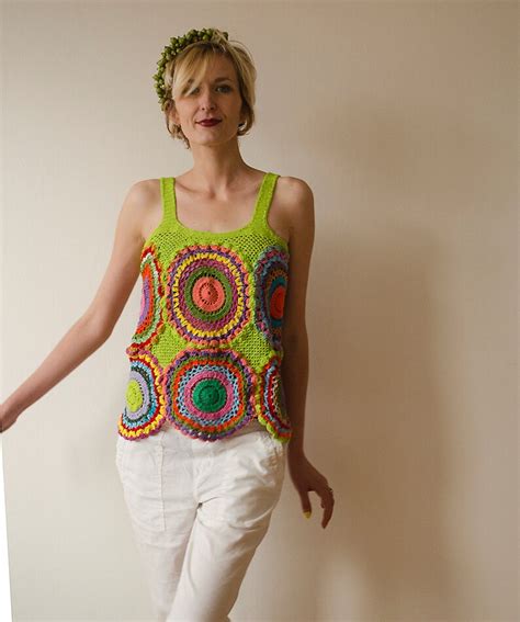 Sixties Hippie Crocheted Retro Multicolor Top Made To Order Etsy