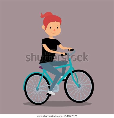 Cartoon Happy Girl Riding Bicycle Vector Stock Vector Royalty Free 554397076