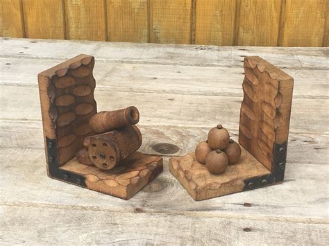 Vintage Cannon Ball Bookends Wood And Metal Civil War Decoration Gold
